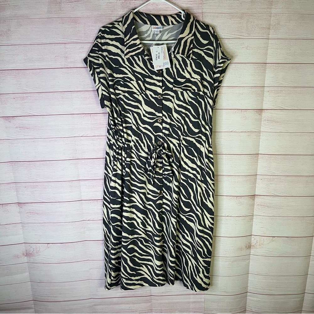 LulaRoe Stacie NEW Drawstring Waist Button Front Shirt Dress Size Large